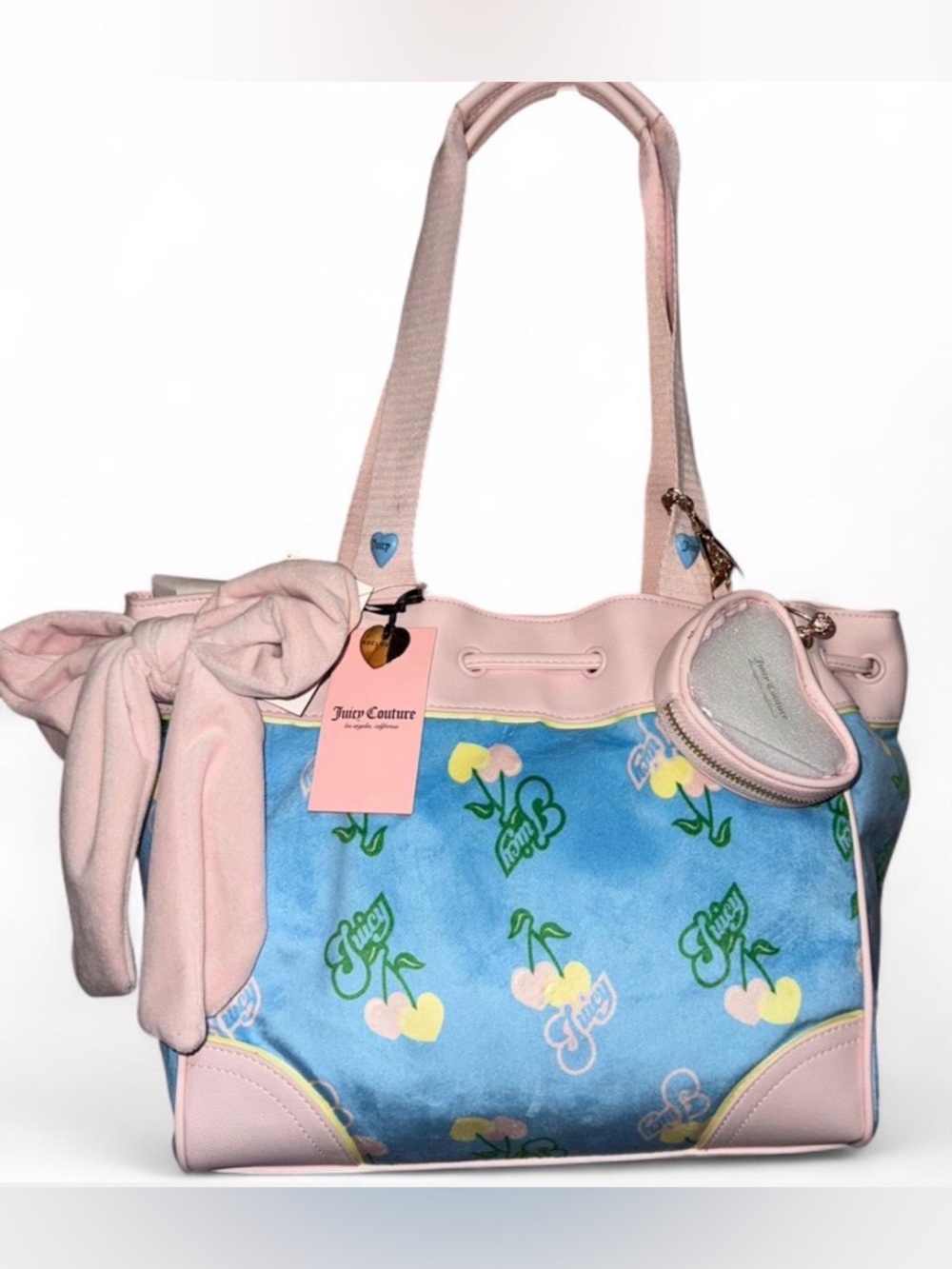 Juicy Couture “Retro Juicy Cherry Tote Bag” Daydreamer, blue/pink